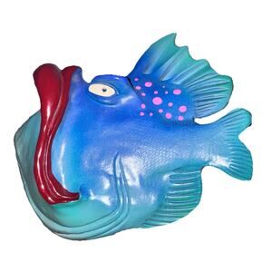 Mike Quinn Fish With Attitude MONICA With Red Lips Clay Wall Hanging 1998